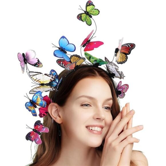 Butterfly Crown Headband | Fascinator Costume Headpiece | Tea Party & Halloween - Picture 1 of 8